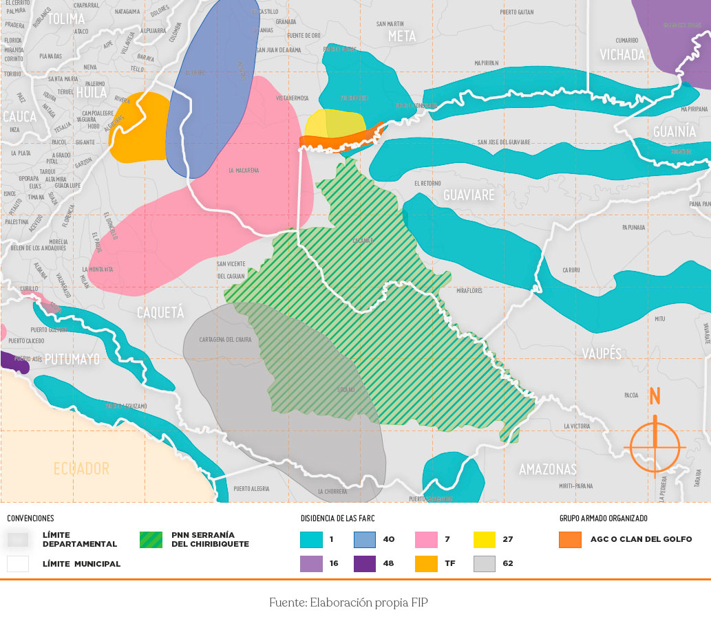 mapa grupos armados en guaviare