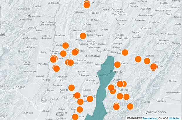 Mapa de las tomas de las Farc en Cundinamarca