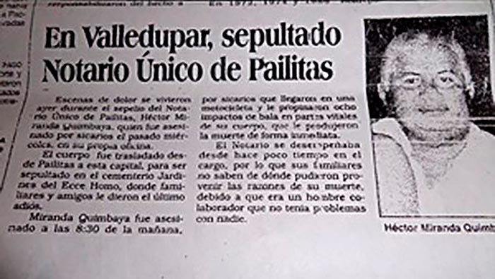 Héctor Miranda Quimbaya, notario Único de Pailitas, Cesar.