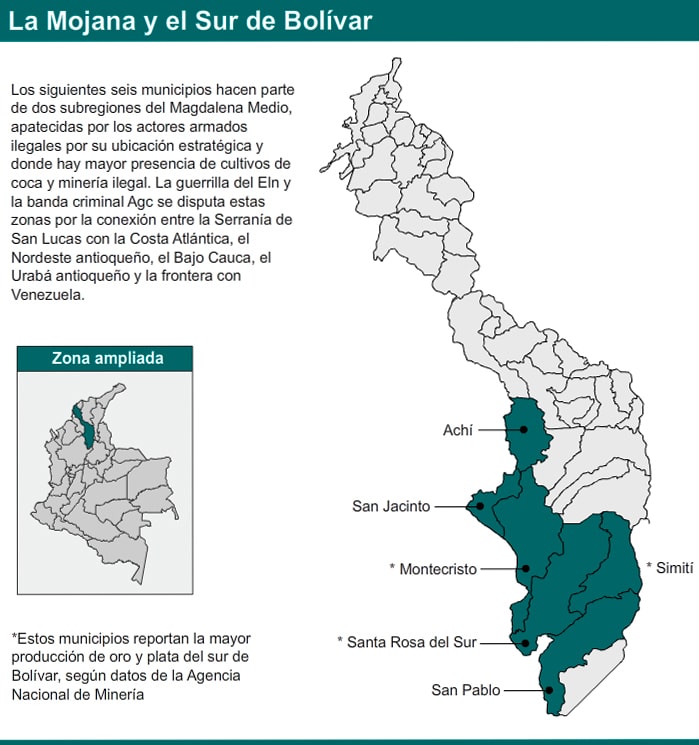 Mapa del sur de Bolívar
